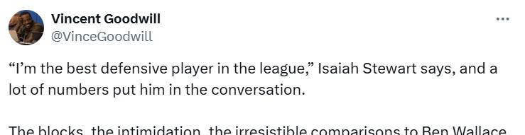 世界杯竞猜 -活塞新一代防守核心！斯图尔特自称联盟最佳防守球员，预计下周三复出